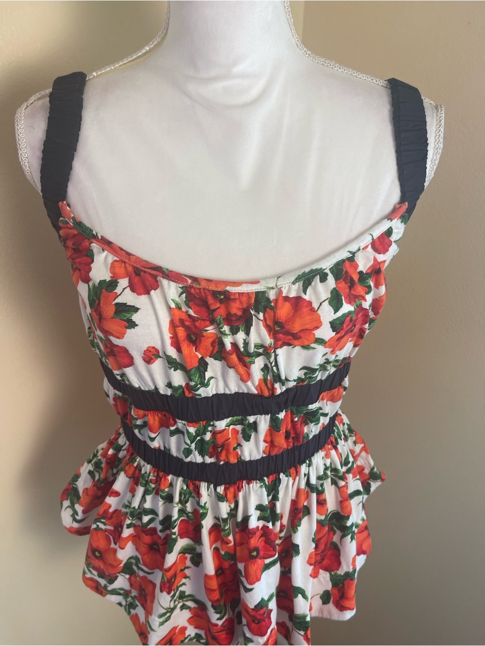 Maeve Anthropologie Floral Tank Top Stretchy Poppy Open Back Cottagecore Boho M - Picture 5 of 15